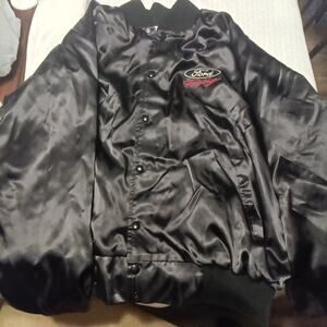 Ford Satin Vintage Bomber Jacket Men's XLarge, 80s Racing Style Black Logo Back